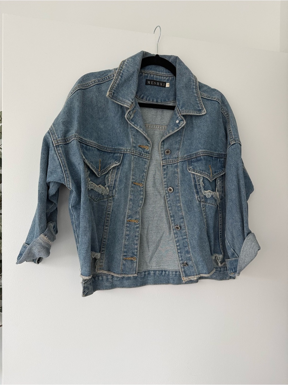 Meshki Medium Blue Distressed Denim Jacket